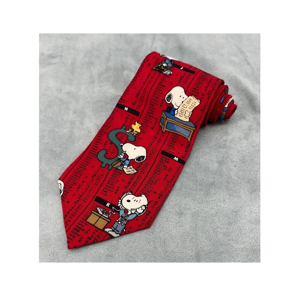 Peanuts Snoopy Stock Market Red Silk Tie Mens Business‎ Casual Fun Classic